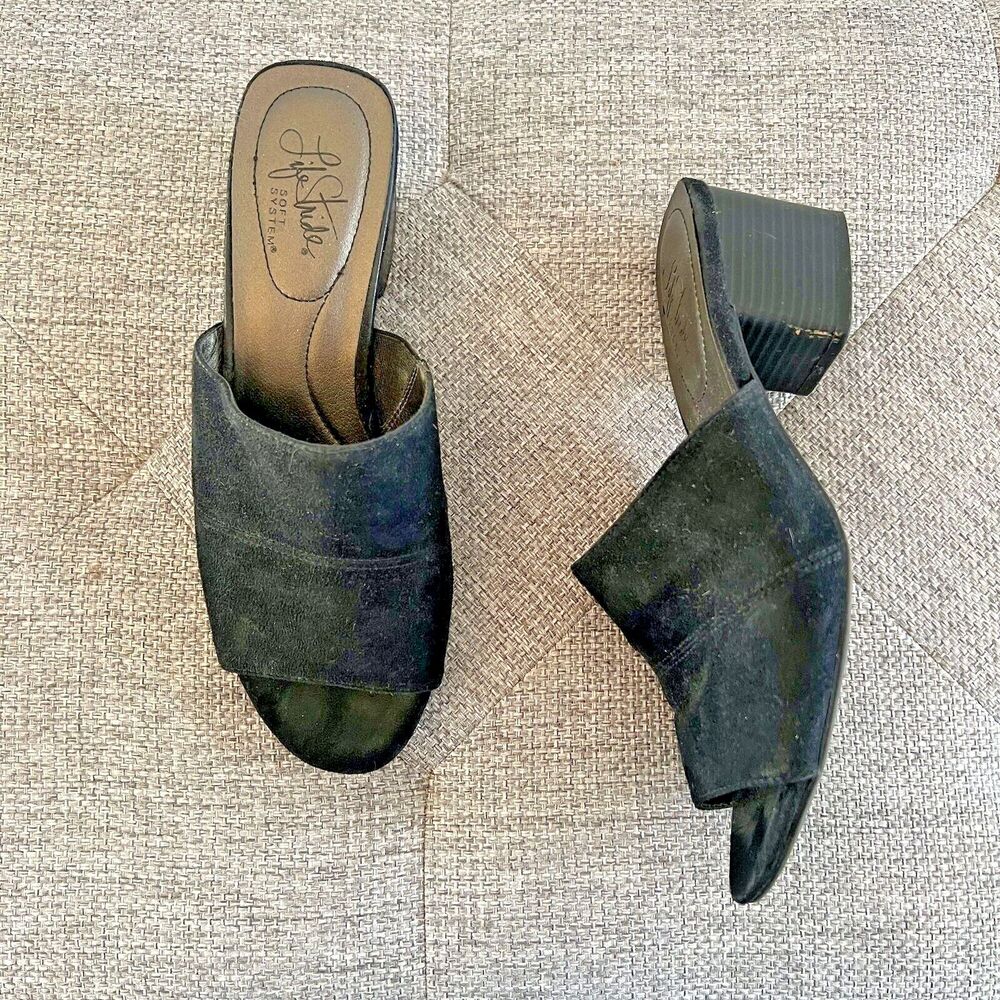 VTG Velvet Fabric Black 90s Slip on stacked chunky heel Mules sz 7.5 boho